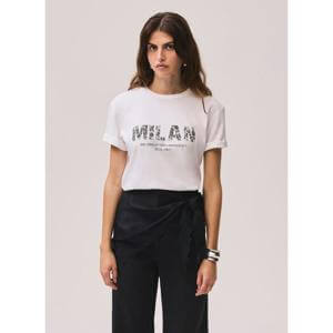 Mint Velvet White Cotton Milan Graphic T-Shirt